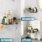 TAILI Shower Caddy Suction Cup with Hooks and Soap holder, Black