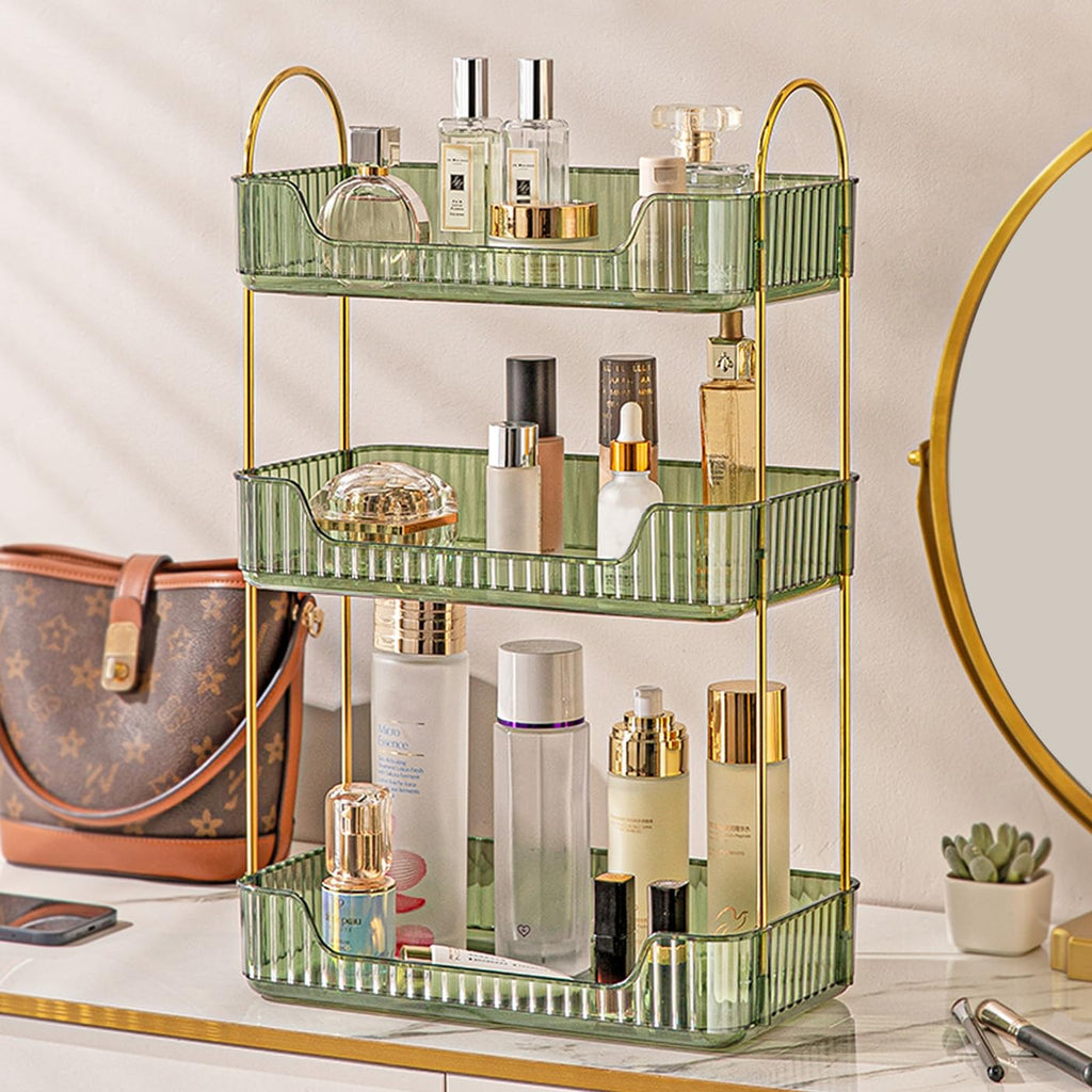 Aveniee Bathroom Counter Organizer, 3 Tier Perfume Skin Care Countertop Storage Shelf, Vanity Makeup Tray for Cosmetic Skincare Lotion,Clear