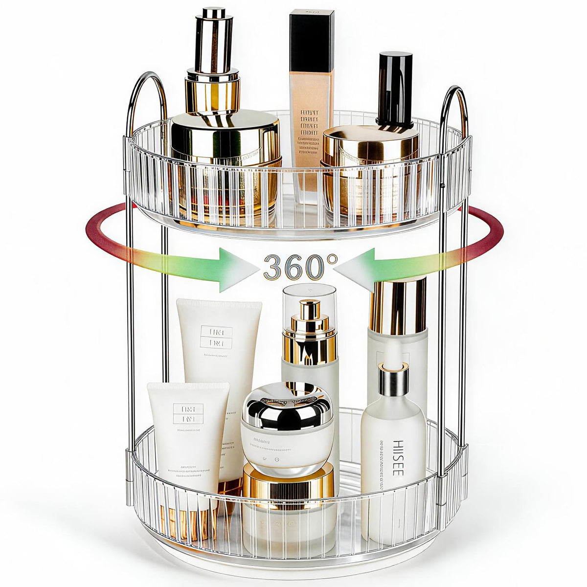 360 Rotating Makeup Organizer, 2 Tier Lazy Susan Bathroom Counter Organizer, Skincare Organizers, Spinning Perfume Organizer & Vanity Organizer Countertop (Classic Grey, 2 Tier)