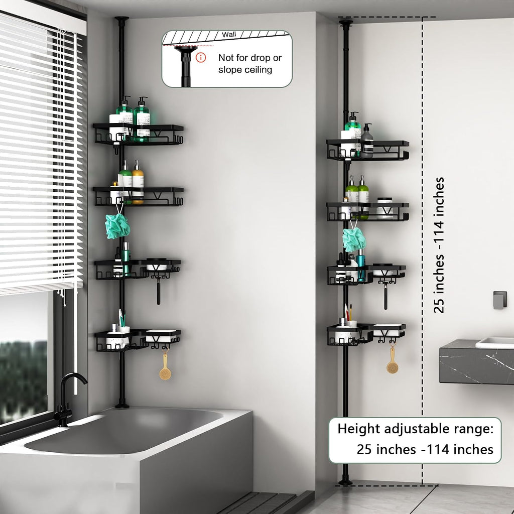 DAOYA Corner Shower Caddy Tension Pole 4 Tier Shower Caddy Organizer Black