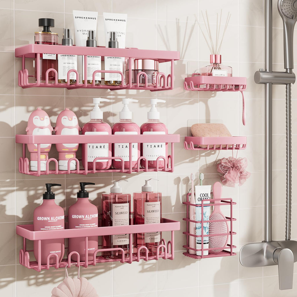 Veken Shower Caddy 6-Pack with Hooks, Bathroom Organizers & Storage, Black