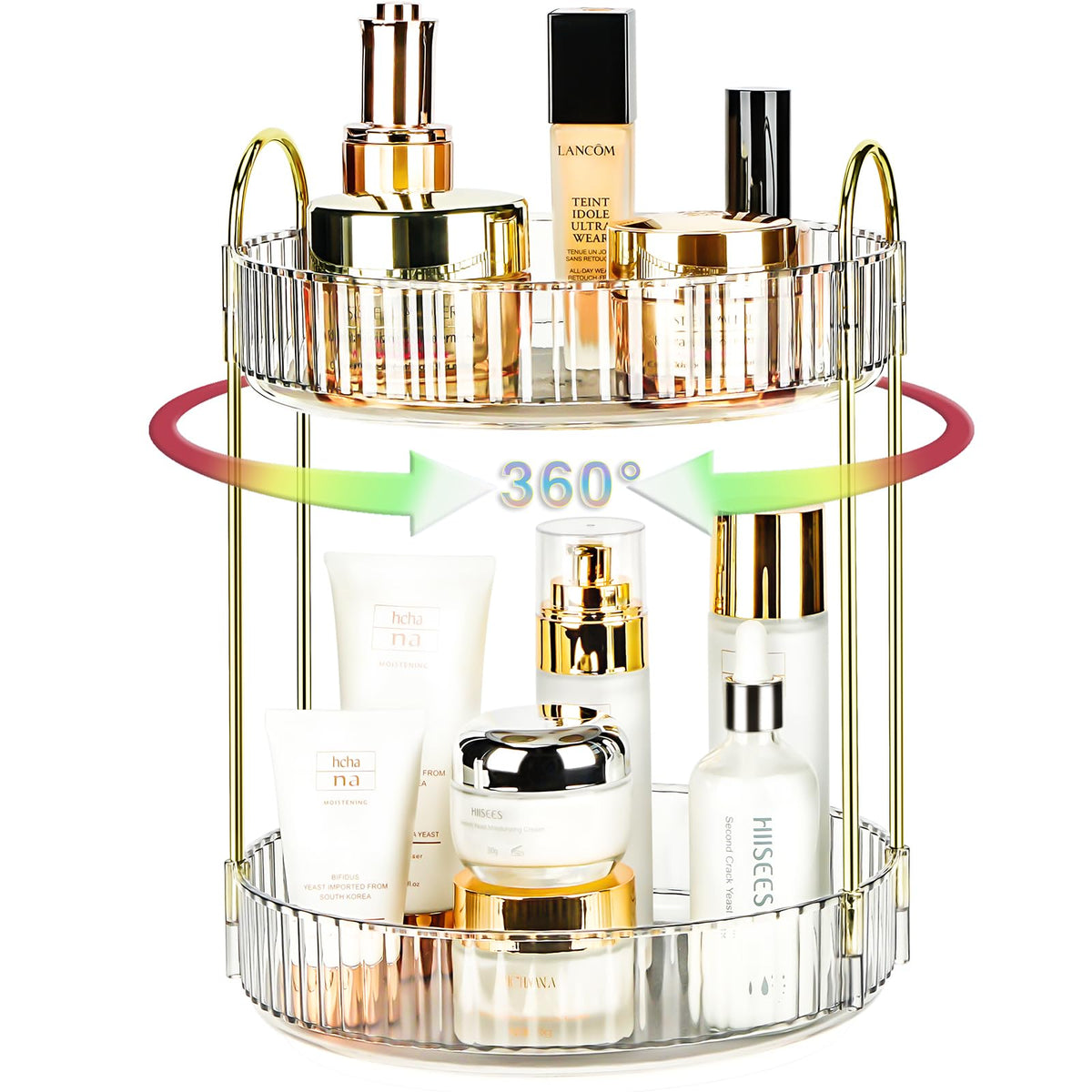 360 Rotating Makeup Organizer, 2 Tier Lazy Susan Bathroom Counter Organizer, Skincare Organizers, Spinning Perfume Organizer & Vanity Organizer Countertop (Classic Grey, 2 Tier)