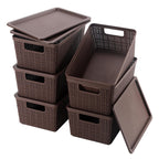 6 Pack Plastic Storage Baskets with Lid,White Stackable Bins