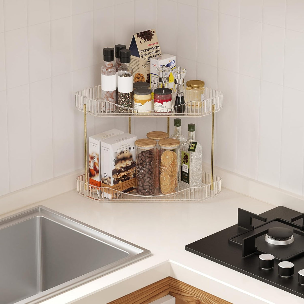 Lifewit 2 Tier Corner Bathroom Counter Organizers and Storage, Clear