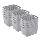 Sterilite Tall Weave Basket, Rectangular Plastic Décor Bin, Gray, 6 Pack