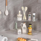 2-Tier Corner Bathroom Organizer Countertop with Hooks, for Makeup/Skincare