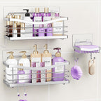 ODesign 3 Pack Adhesive Shower Caddy,Rustproof Shower Shelves Rack,Silver