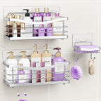 ODesign 3 Pack Adhesive Shower Caddy,Rustproof Shower Shelves Rack,Silver