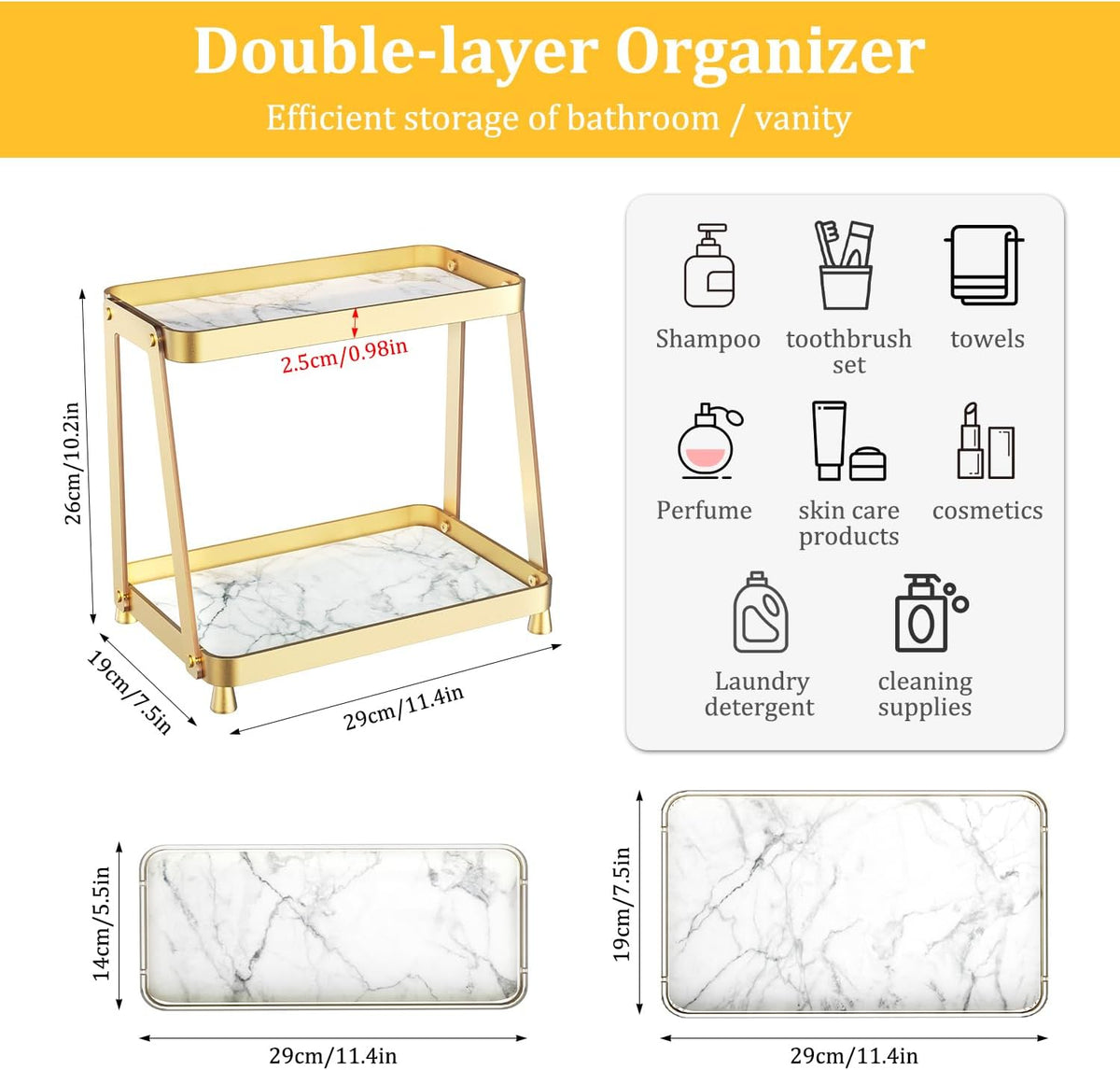 2-Tier Acrylic Bathroom Vanity Organizer, Gold