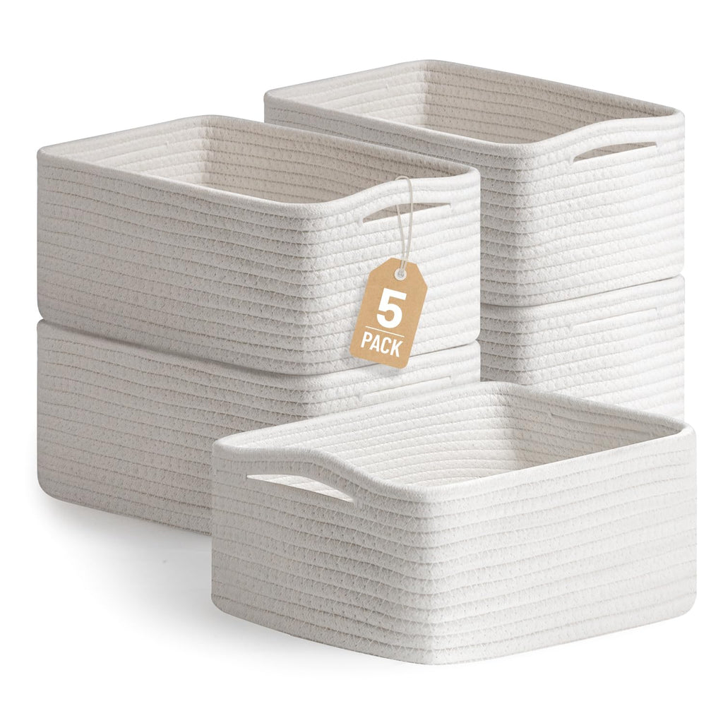 5 Pack Small Woven Storage Baskets for Shelves, Gift Baskets Empty