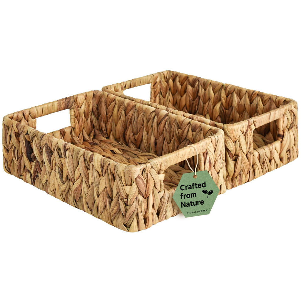StorageWorks Wicker Baskets, Wicker Storage Baskets for Shelves, 2-Pack