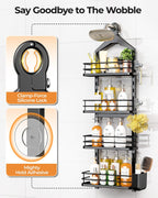 ODesign 4 Tier Adjustable Shower Organizer Hanging Over Showerhead Black