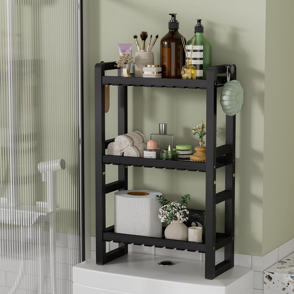 AmazerBath Bamboo Over The Toilet Storage Shelf - 2-Tier Bathroom Organizers and Storage Shelves, 2 in 1 Dual Stable Above Over Toilet Bamboo Shelf Home Storages Rack for Small Bathroom, Space Saver