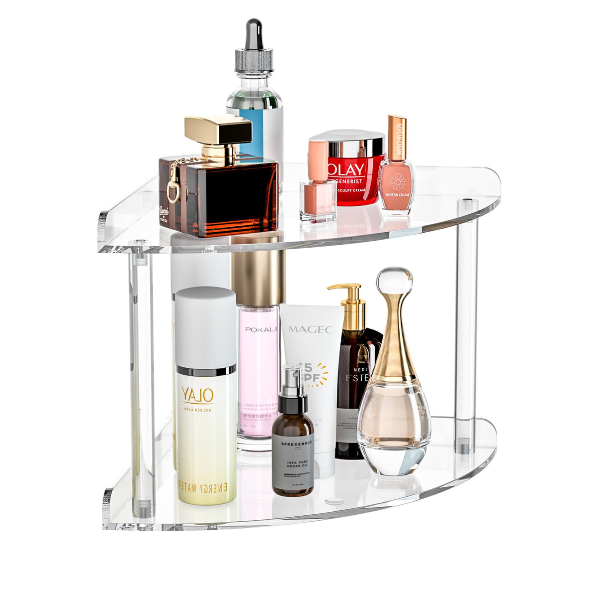 Sezanrpt 2 Tier Countertop Corner Organizer Shelf 7x7x8 Inch, Acrylic Bathroom Organizer Corner Shelf for Countertop, Clear Vanity Storage Organizer for Skincare, Cosmetics, Perfume