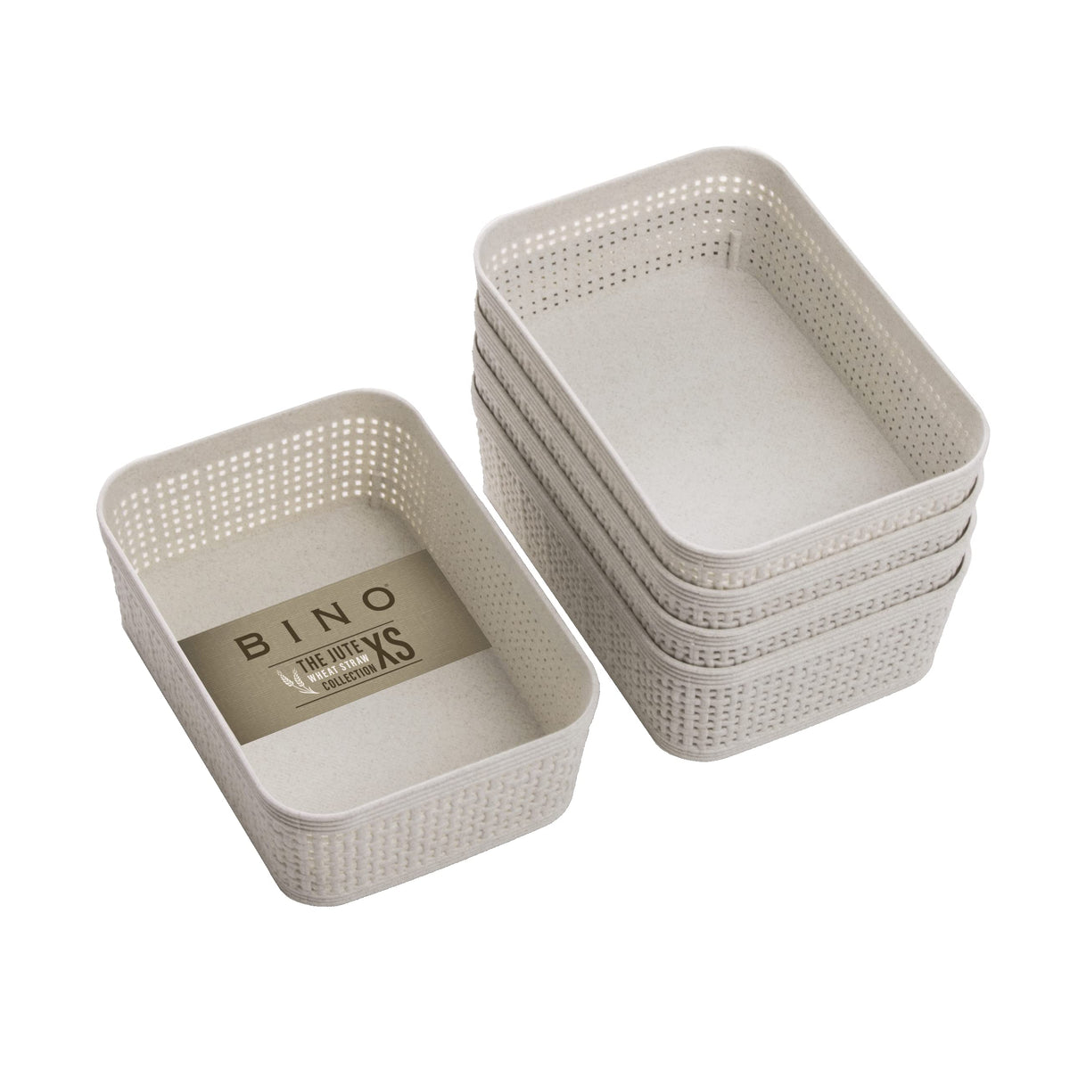 BINO | Woven Plastic Basket | Small (Natural), 5-Pack | THE JUTE COLLECTION | Home Organization, Space - Saving Storage, Stylish Design | Jute Basket | Plastic Storage Basket