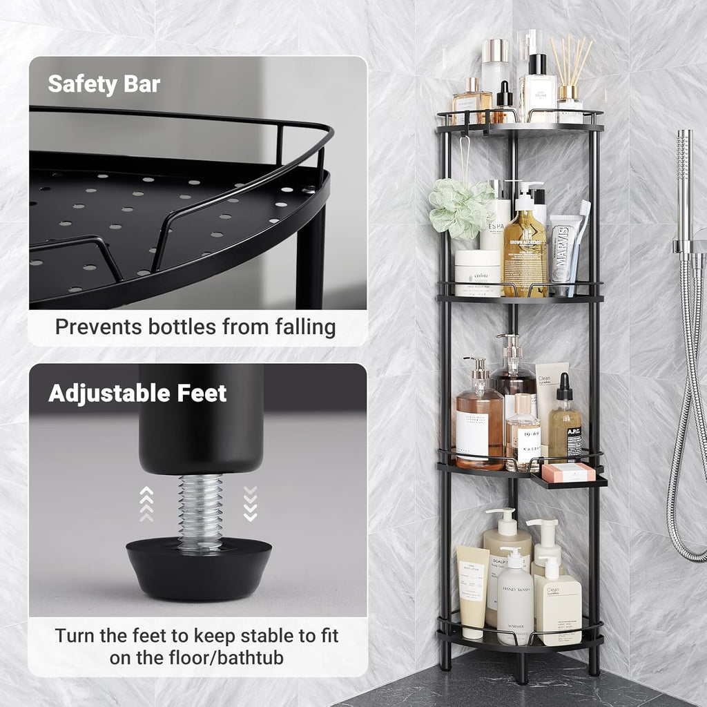 ELYKEN Corner Shower Caddy Standing, 4 Tier Metal Shower Organizer, Black