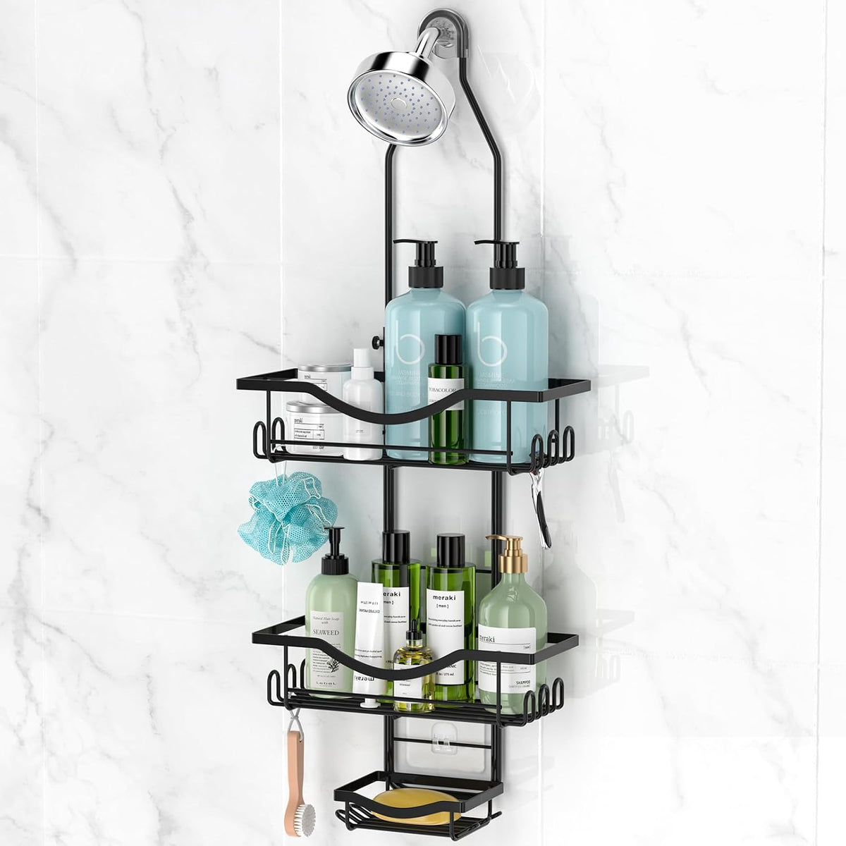 REINHARDT Adjustable Shower Caddy Hanging Rustproof Shower Organizer, Black