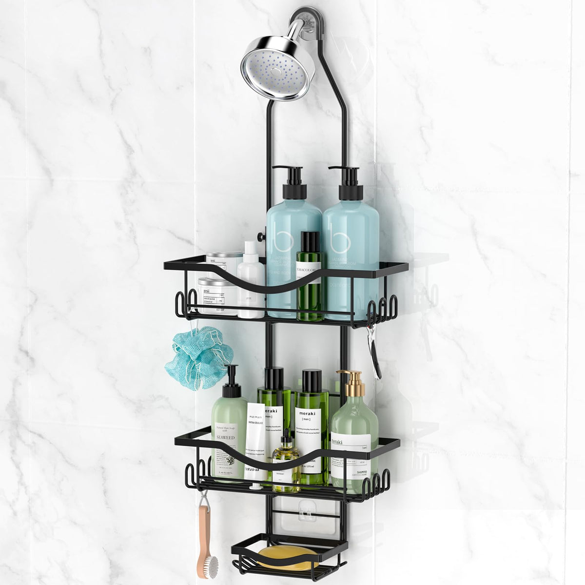 REINHARDT Adjustable Shower Caddy Hanging Rustproof Shower Organizer, Black