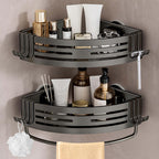 Lekesky Suction Cup Shower Caddy, No Drill Shower Shelf, Aluminum Rust Proof Bathroom Shower Organizer with 12 Hooks (2-Pack, Gunmetal Gray)