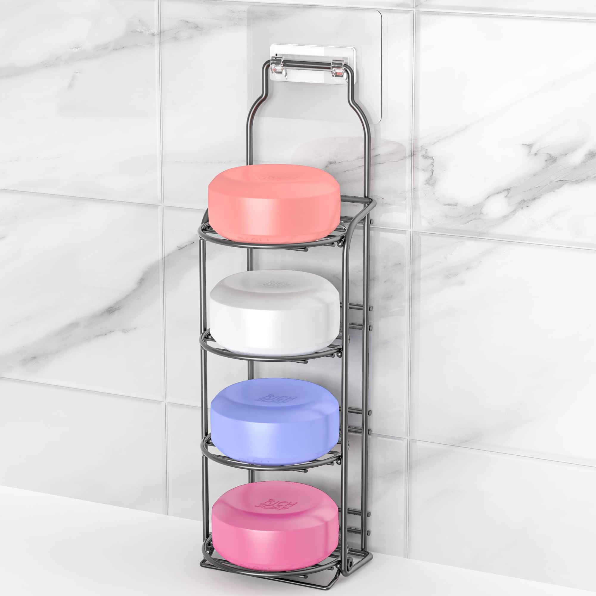2-Tier Shower Soap Shampoo Bar Holder, Self Adhesive & Freestanding Draining Soap Dish Caddy for Bathroom Kitchen Wall Accesories, Apartment Essentials Decor
