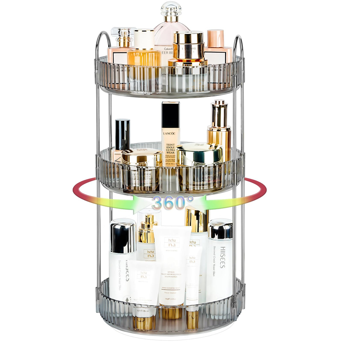 360 Rotating Makeup Organizer, 2 Tier Lazy Susan Bathroom Counter Organizer, Skincare Organizers, Spinning Perfume Organizer & Vanity Organizer Countertop (Classic Grey, 2 Tier)