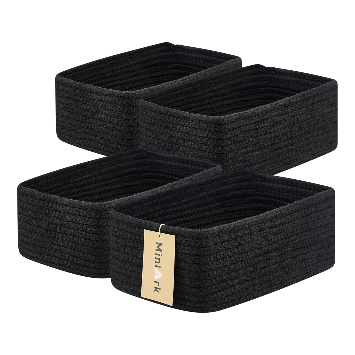 MiniArk Small Storage Baskets for Organizing | Closet Organizer Bins | Shelf Toy Basket | Woven Rope Baskets | Cube Decorative Box | Shallow Basket | L11.5xW7.5xH4.7| Brown