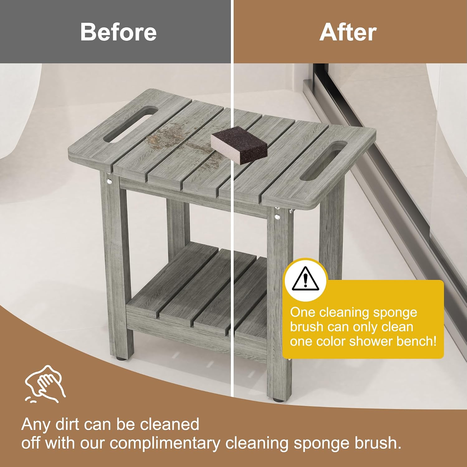 HIPS Shower Benches for Inside Shower, Shower Stool with Space-Efficient Storage Shelf, Waterproof Shower Chair Seat for Spa Bathroom(Light Gray)