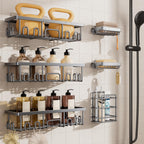 Veken Shower Caddy 6-Pack with Hooks, Bathroom Organizers & Storage, Black