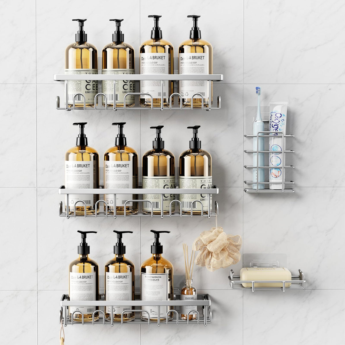 Shower Caddy, 3 Pack Shower Shelves for Inside Bathroom, Rustproof Adhesive Bathroom Organizer with Soap Holder, No Drilling Washroom Organizers and Storage for Bathtub Room, Matte white