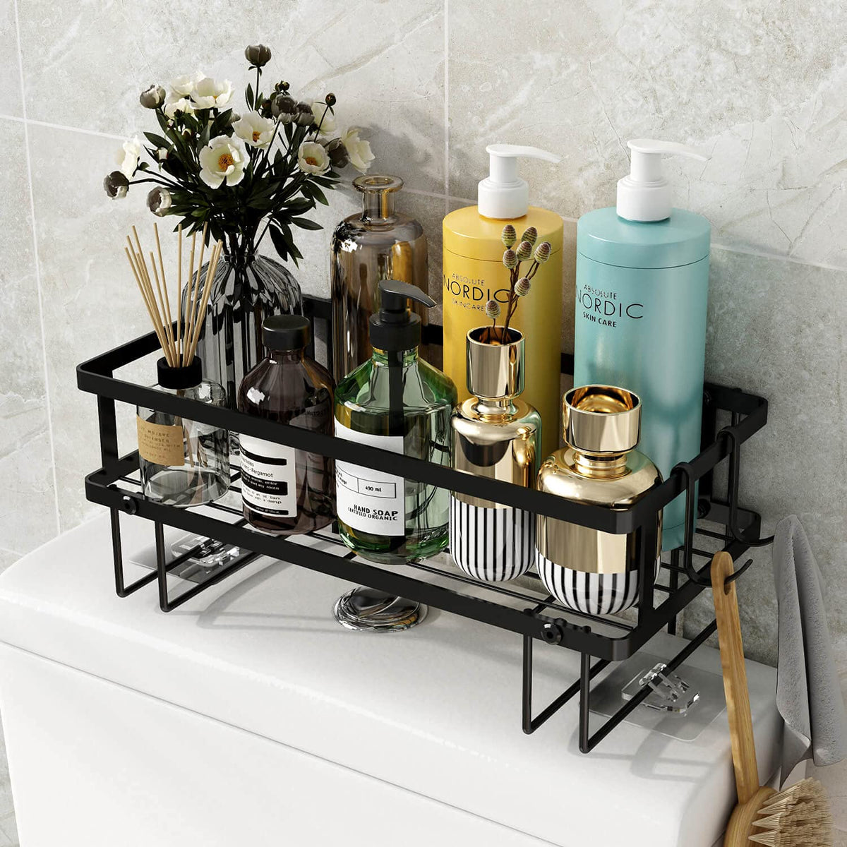 Godboat 2-Tier Over Toilet Storage Shelf, Wall-Mount with 2 Hook/Paper Rack