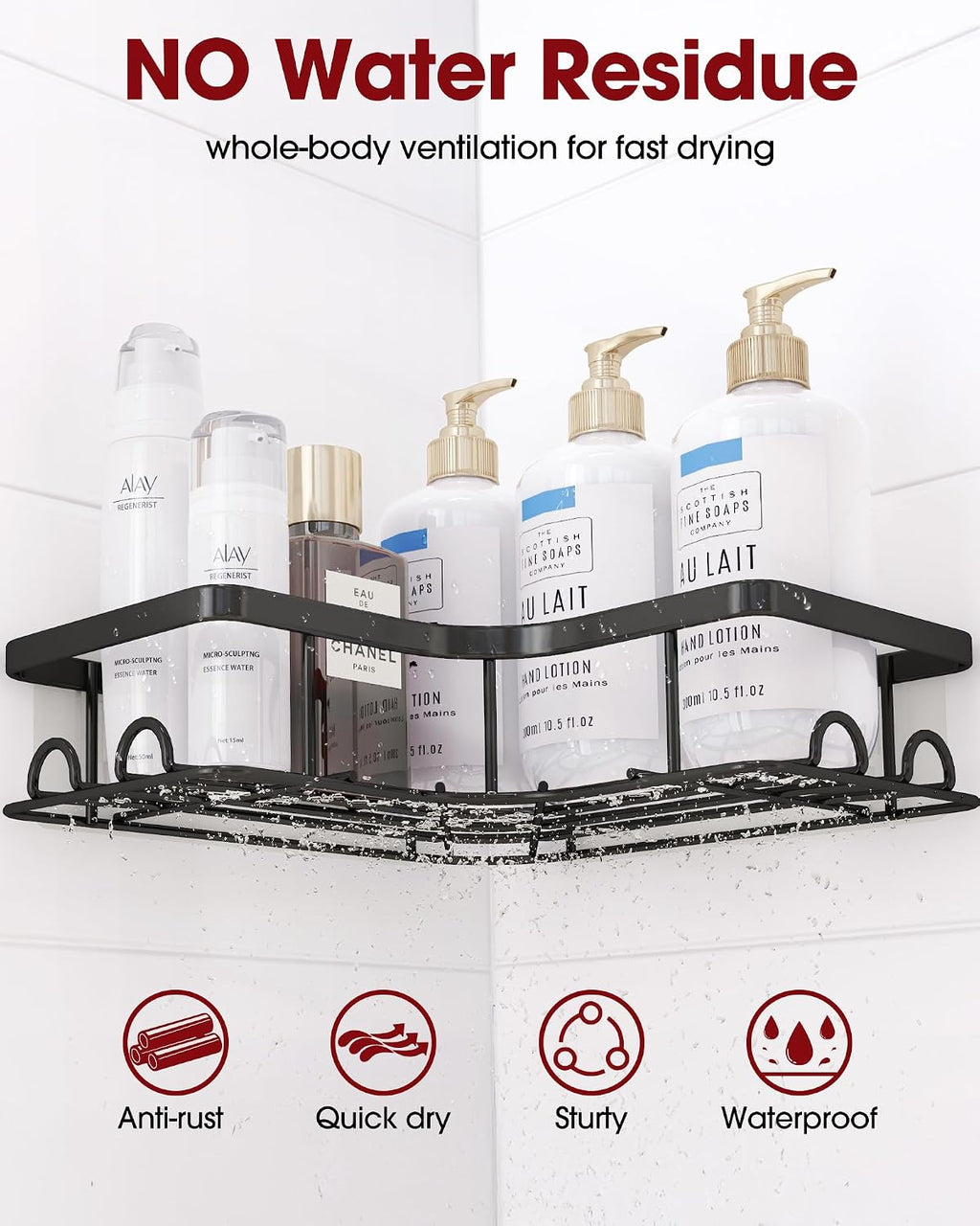 Sakugi Black Corner Shower Caddy Adhesive No Drilling Bathroom Shelves