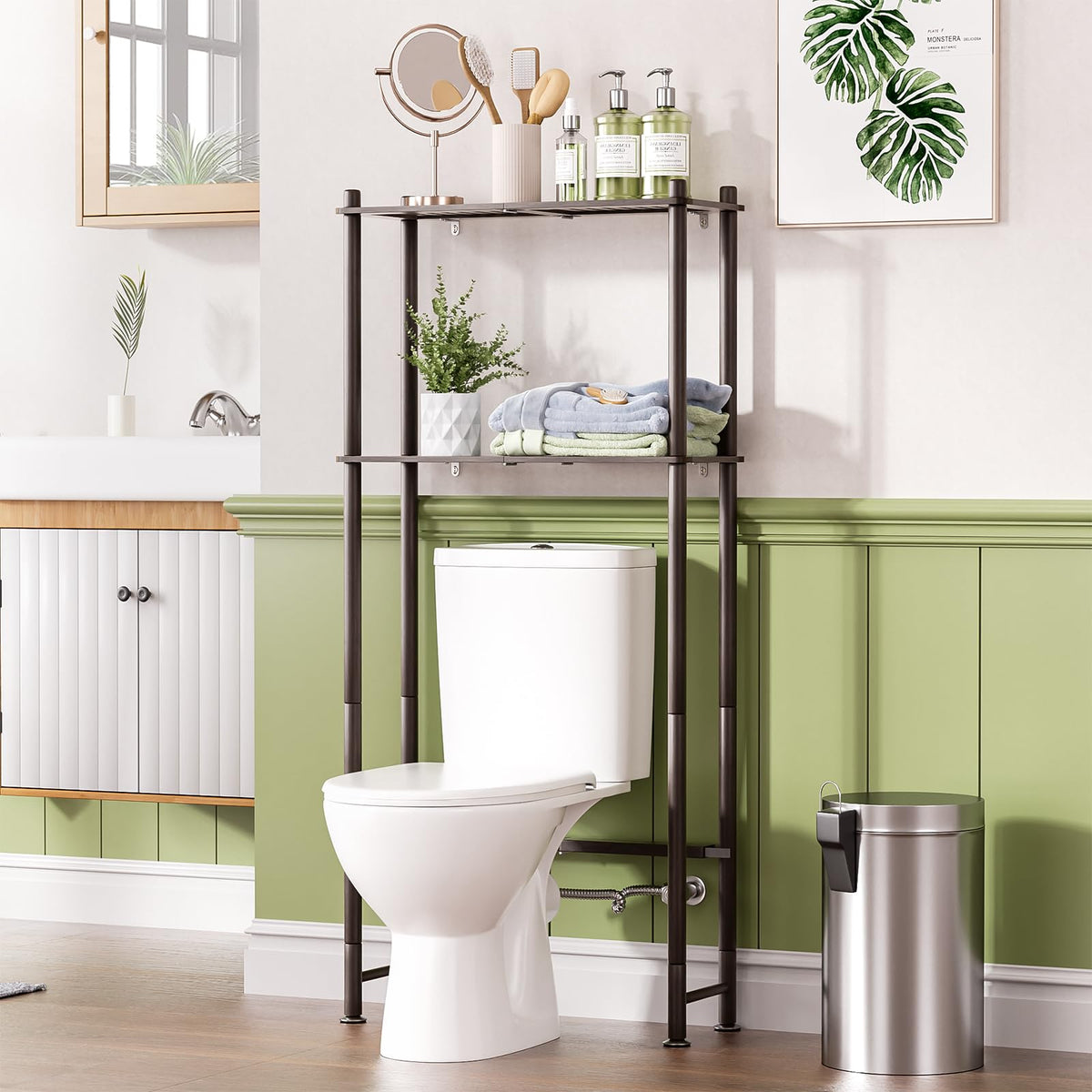 AmazerBath Bamboo Over The Toilet Storage Shelf, 3-Tier Bathroom Over Toilet Organizer Rack, Freestanding Above Toilet Shelf for Bathroom, Laundry, Space Saver, Natural Color