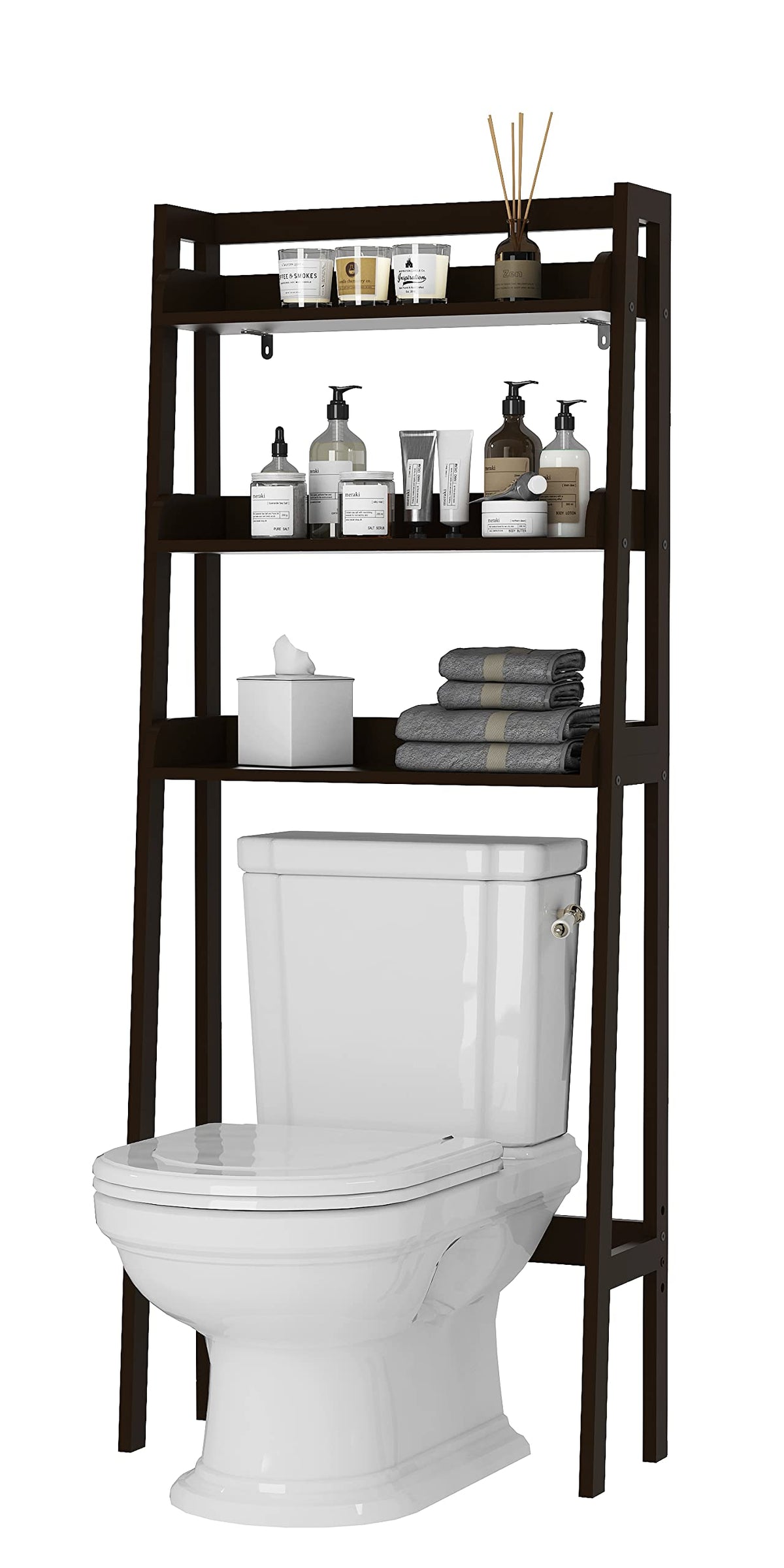 UTEX Over Toilet Bathroom Organizer, 3-Tier Storage Shelf Rack, Wood Grain