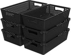 Simple Houseware Stackable Plastic Woven Basket Organizer, 6 Pack, Black