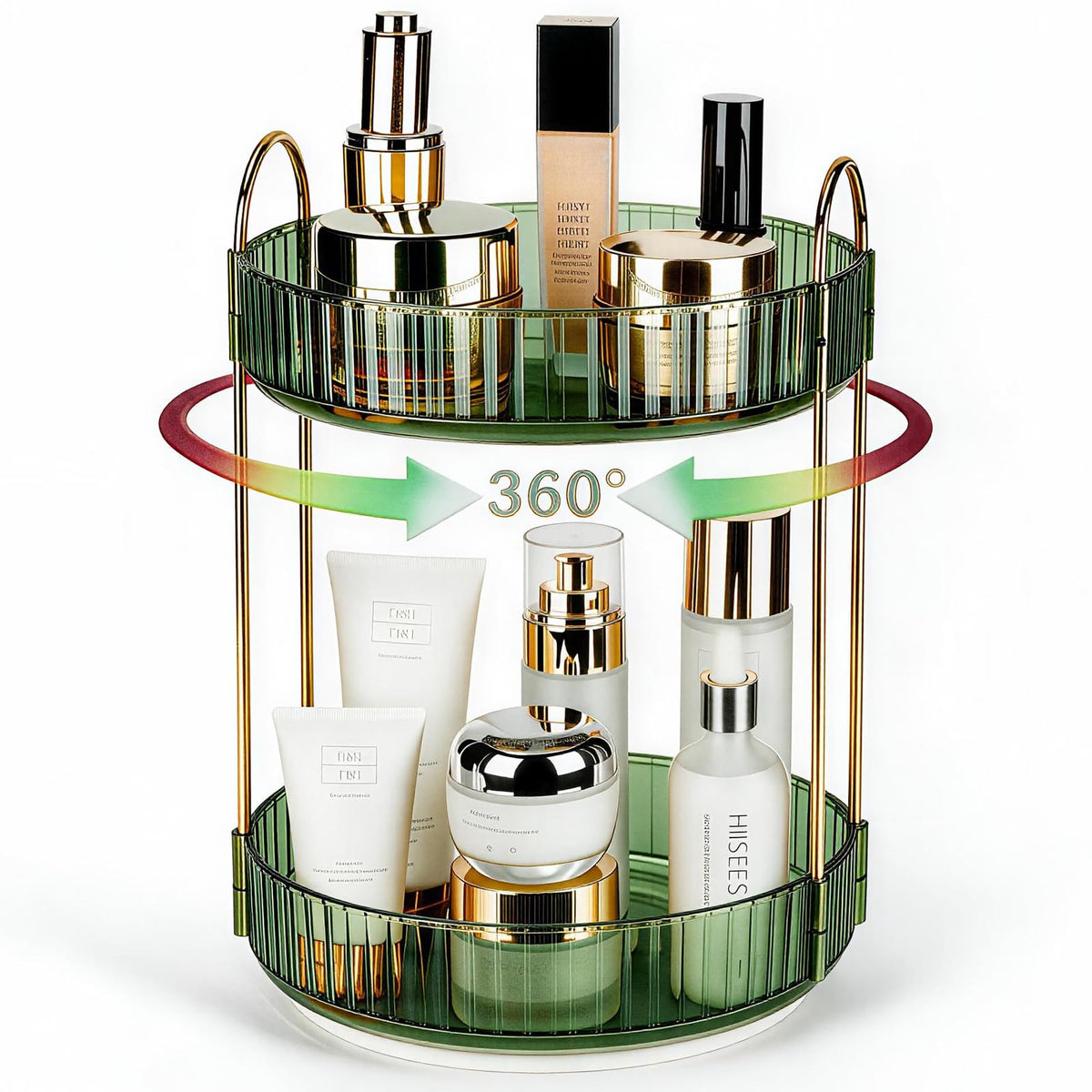 360 Rotating Makeup Organizer, 2 Tier Lazy Susan Bathroom Counter Organizer, Skincare Organizers, Spinning Perfume Organizer & Vanity Organizer Countertop (Classic Grey, 2 Tier)