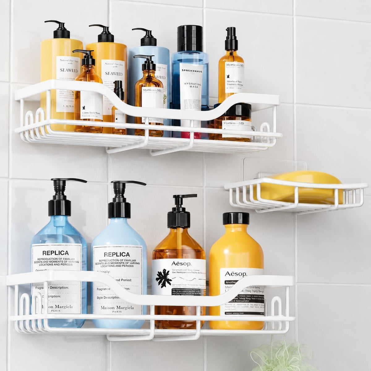 OMAIRA 3-Pack Shower Caddy with Soap Holder, Adhesive Rustproof No-drill Strudy Loading Inside Shower Organizer Shelves Rack Storage Bathroom Organization for Smooth Wall Glass Tile, Black (X-Large)