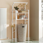 YATINEY 2-Tier Over The Toilet Storage, Multifunctional Vertical Over Toilet Bathroom Organizer, Freestanding Bathroom Storage Shelves with Hooks, Bathroom Organizer, Rustic Brown and Black TR01WT