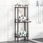 HapiRm Standing Corner Shower Caddy - 3 Tier Corner Shower Organizer with Soap Holder, Rustproof Stainless Steel Bathroom Shelf with 4 Hooks, Black
