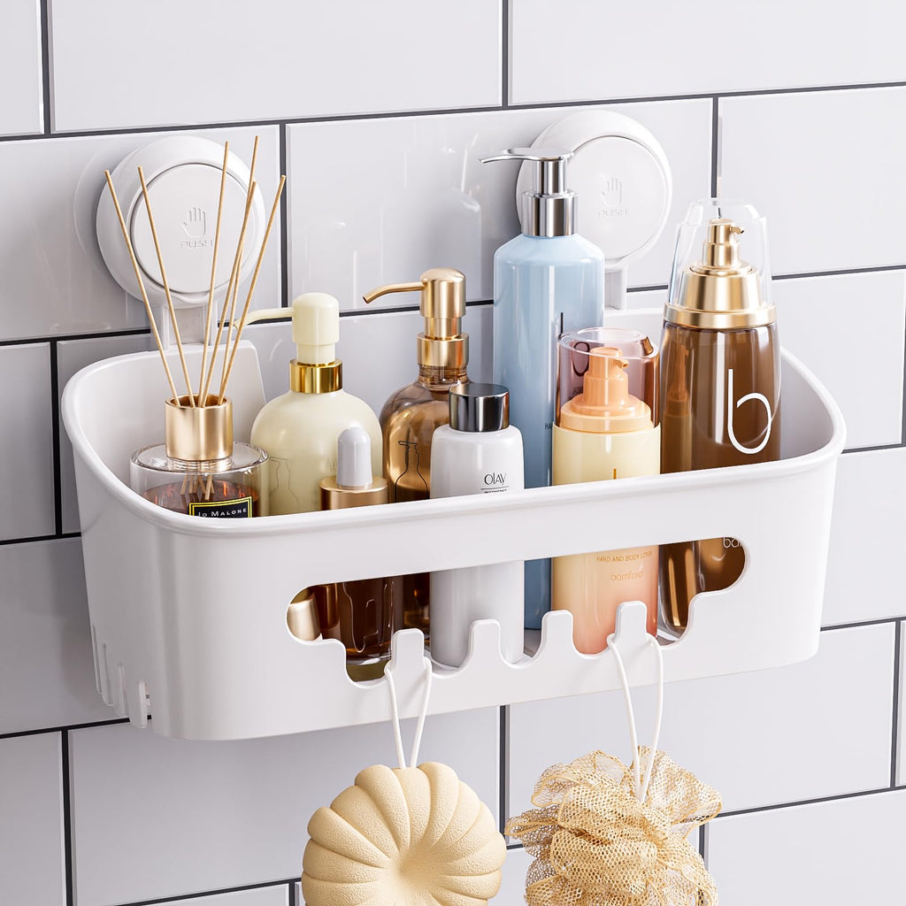 TAILI Shower Caddy Suction Cup 2 Pack, Heavy Duty Bathroom Organizer, Removable Shelves for Inside Shower, Shampoo, Waterproof Suction Plastic Storage for Bathroom Accessories Holder, White