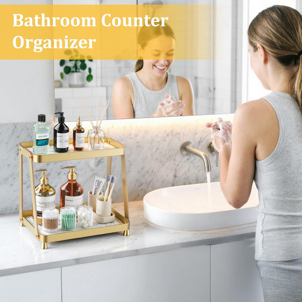 2-Tier Acrylic Bathroom Vanity Organizer, Gold