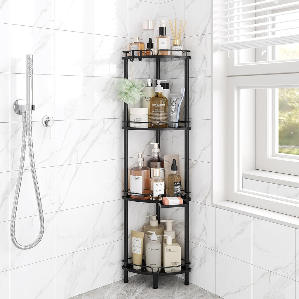 ELYKEN Corner Shower Caddy Standing, 4 Tier Metal Shower Organizer, Black