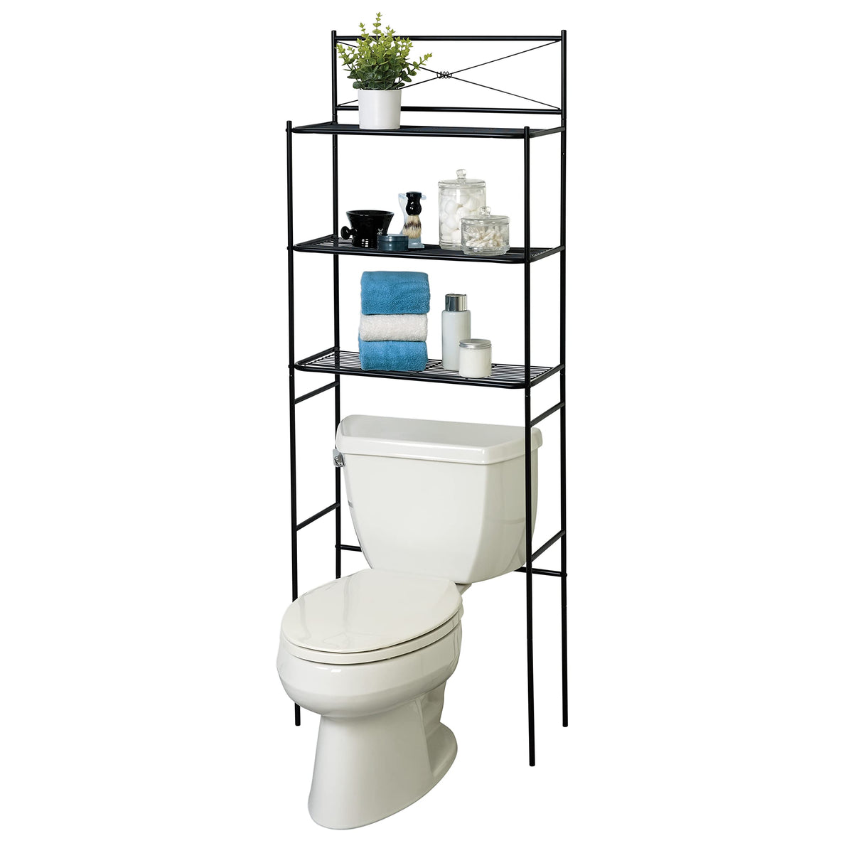 Zenna Home Over the Toilet Storage Shelf Space Saver, Behind Toilet Bathroom Organizer and Storage, Metal Bathroom Organizer with 3 Shelves, Satin Nickel
