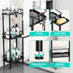 HapiRm Standing Corner Shower Caddy - 3 Tier Corner Shower Organizer with Soap Holder, Rustproof Stainless Steel Bathroom Shelf with 4 Hooks, Black