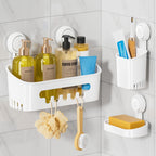 LEVERLOC Shower Caddy Suction Cup, 2 Pack Suction Shower Shelf With Hooks