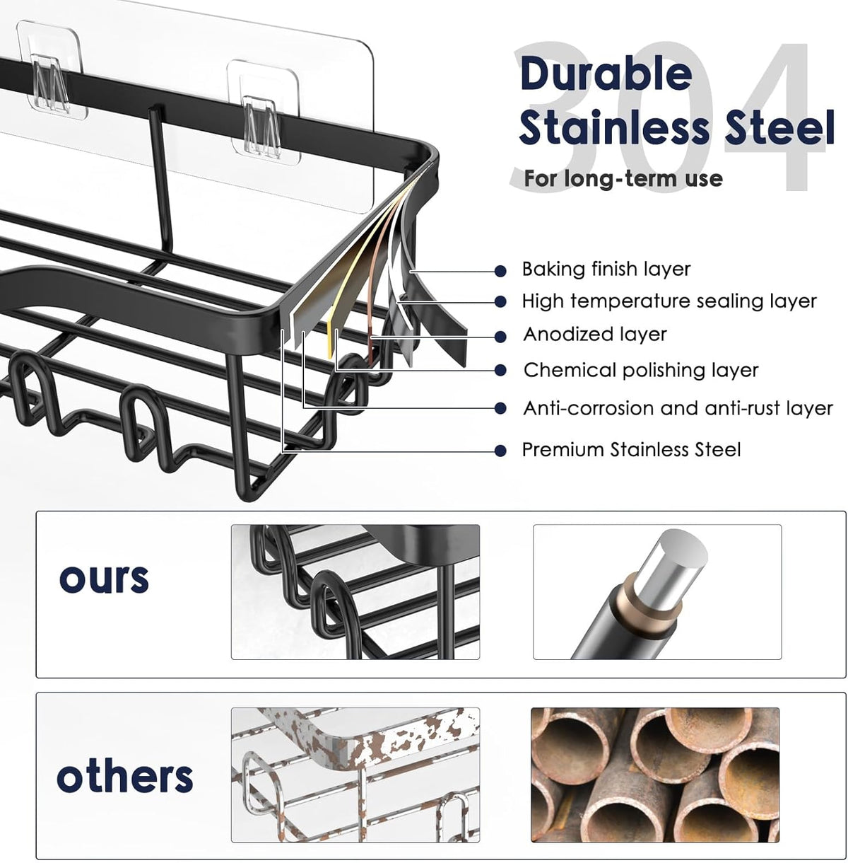 NESOMI 7-Pack Shower Caddy Adhesive,Stainless Steel Shower Organizer Shelf