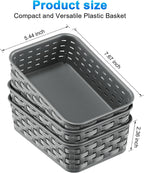 3 Pack Small Plastic Basket, Storage Bin Baskets for Organizing, Pantry Organizer Household Wicker Storage for Laundry Room, Bedrooms, Kitchens, Cabinets, Countertops, Dark Gray