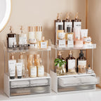 Delamu 4-Tier Makeup Organizer, Bathroom Counter Storage, 2 Drawers, Amber