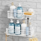 TAILI Shower Caddy Suction Cup 2 Pack with Hooks & Soap holder, Black