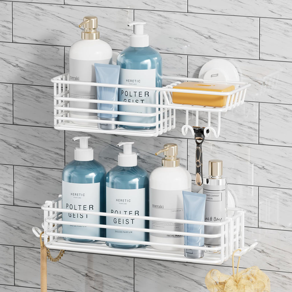 TAILI Shower Caddy Suction Cup with Hooks and Soap holder, Black