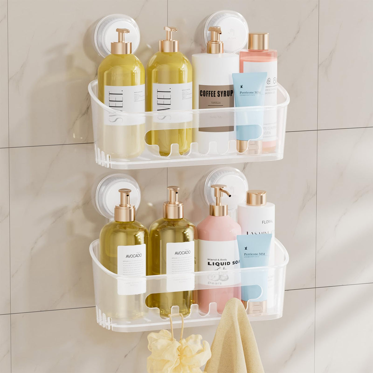 TAILI Shower Caddy Suction Cup 2 Pack, Heavy Duty Bathroom Organizer, Removable Shelves for Inside Shower, Shampoo, Waterproof Suction Plastic Storage for Bathroom Accessories Holder, White